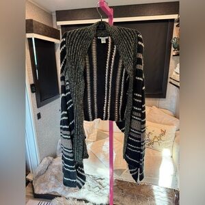 Cashmere brand Elegant Black and Gray Striped Women's Cardigan S/M